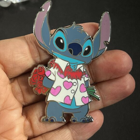 Disneyland Stitch Trading Pin Paris Heart Shirt Roses Lapel Pin Brooch Badge Pin - Picture 6 of 9
